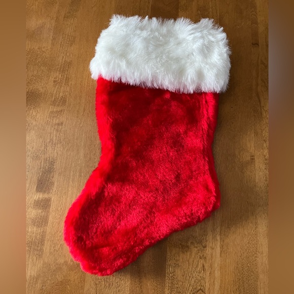 Bundle of 2 Red Plush Xmas Stockings w/ white faux fur Trim.  18inches “New” - Picture 2 of 2